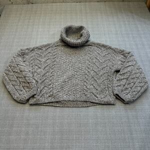 BLANKNYC Chenille Cable Knit‎ Turtleneck Sweater XS Gray Cropped Soft Cozy